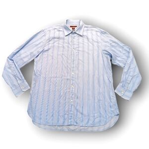 Michael Kors Men's XL Blue Striped Casual Button Up Long Sleeve Dress Shirt